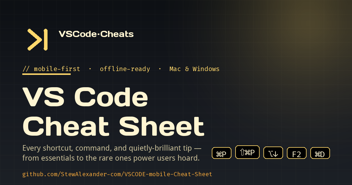 VS Code Mobile Cheat Sheet — Mac & Windows Shortcuts, Tips & Tricks