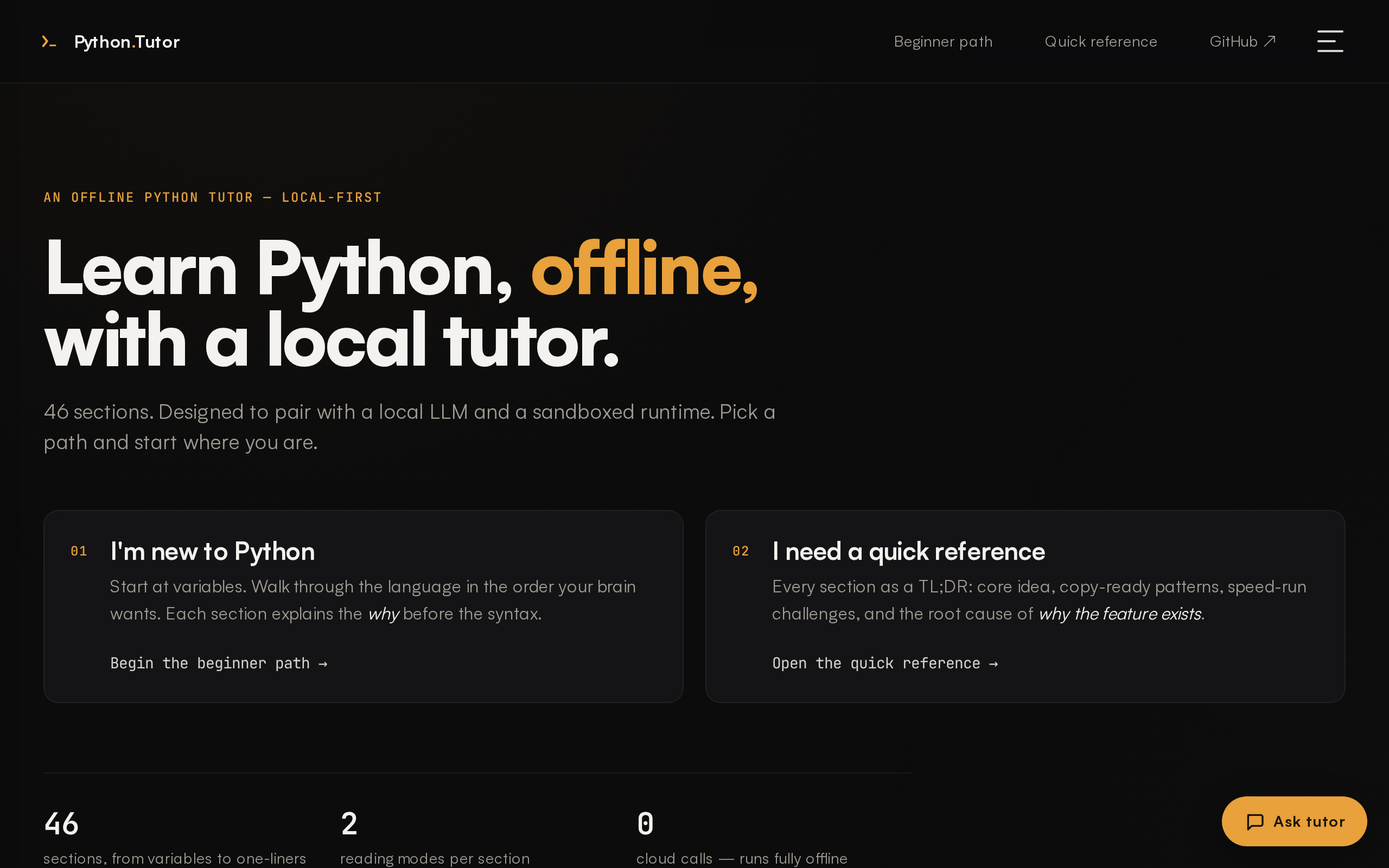 Landing page with two learning paths.
