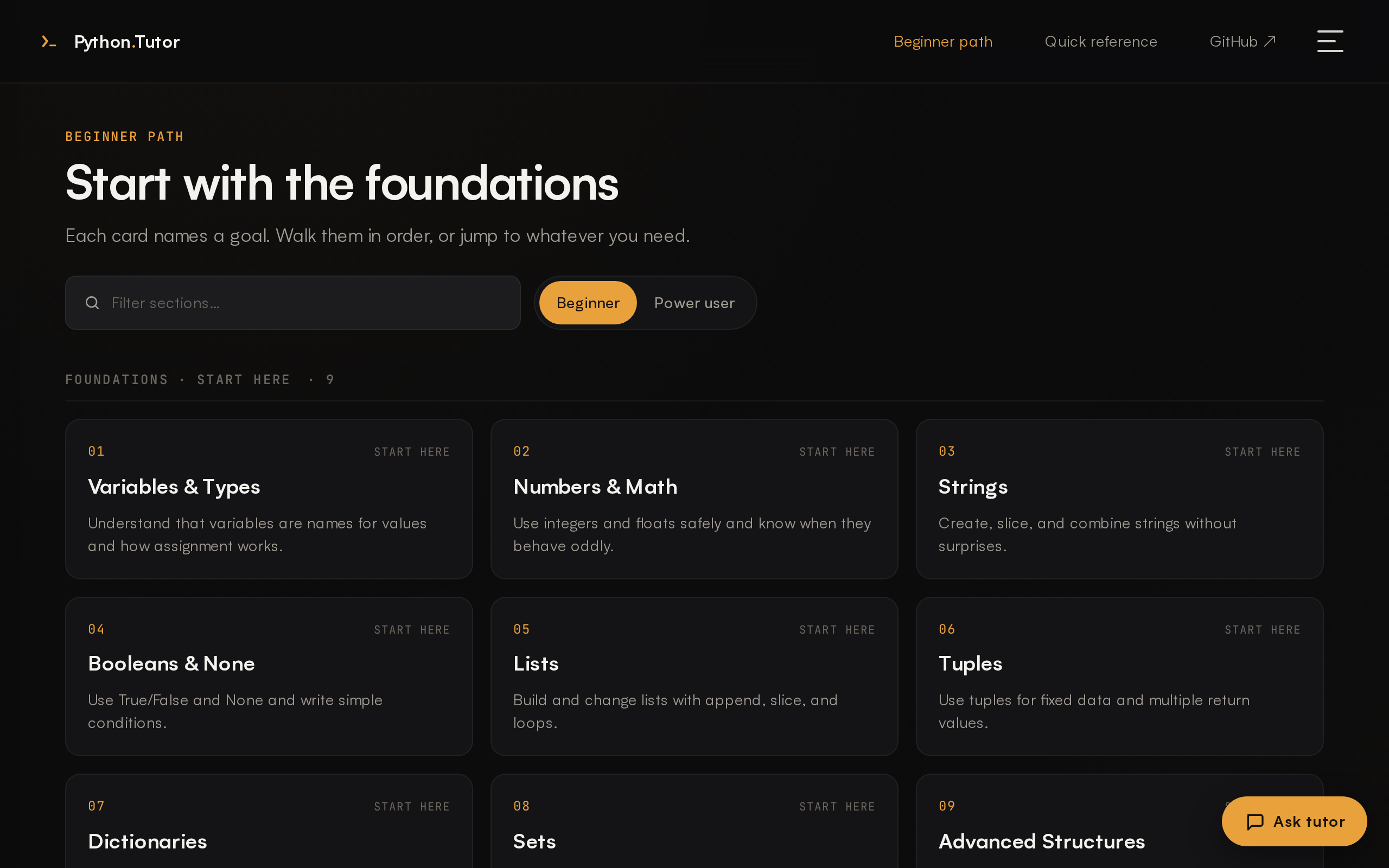 Lesson browser with 46 sections, filterable.